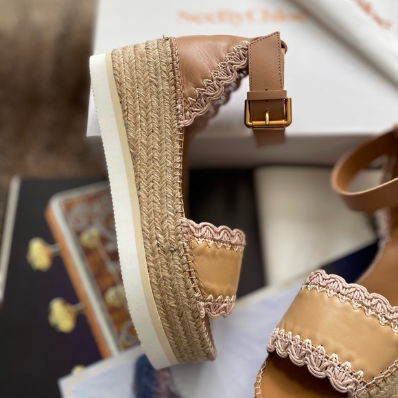 See By Chloe Glyn Leather Flatform Espadrille Sandals